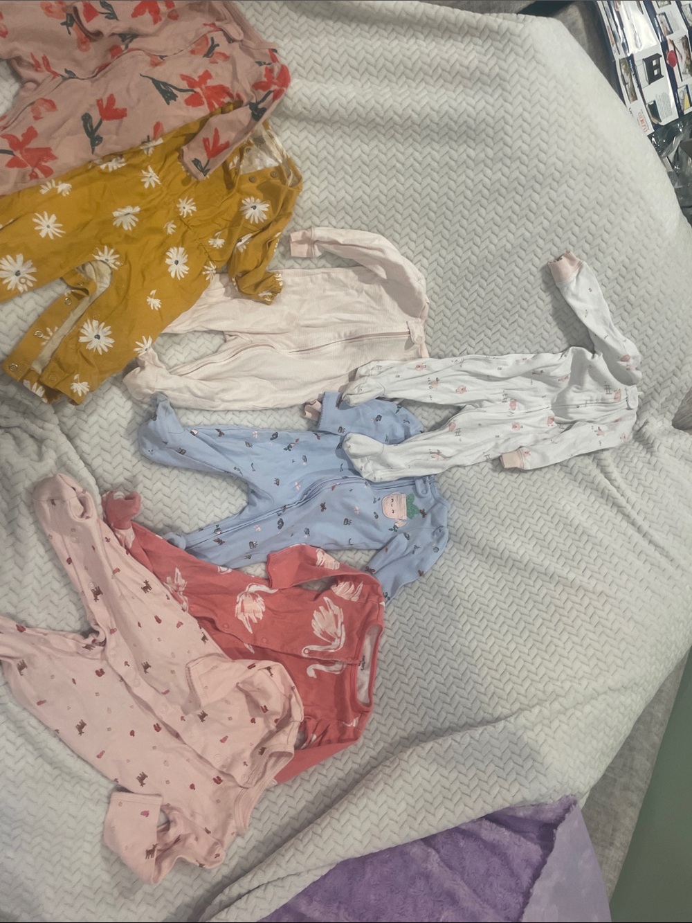Pack of Girls' Floral & Solid Cotton Sleepers - Pink, Yellow, Blue, Coral, White